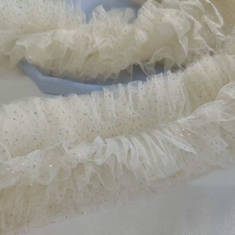 Dantelă din plasă bej, lățime 14 cm, 6 rânduri, cu puncte aurii, 3D pufoasă, decor pentru rochie de mireasă și DIY din material textil