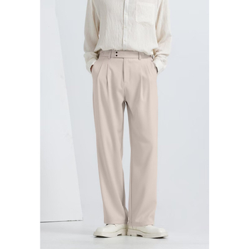 Ανδρικά παντελόνια ίσιας γραμμής με drape, στυλ business casual, μονόχρωμα, ανθεκτικά στις ζάρες, στυλ old-money