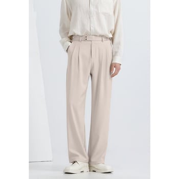 Ανδρικά παντελόνια ίσιας γραμμής με drape, στυλ business casual, μονόχρωμα, ανθεκτικά στις ζάρες, στυλ old-money