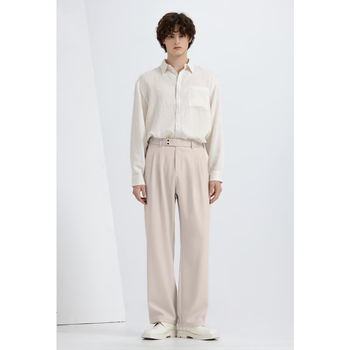 Ανδρικά παντελόνια ίσιας γραμμής με drape, στυλ business casual, μονόχρωμα, ανθεκτικά στις ζάρες, στυλ old-money