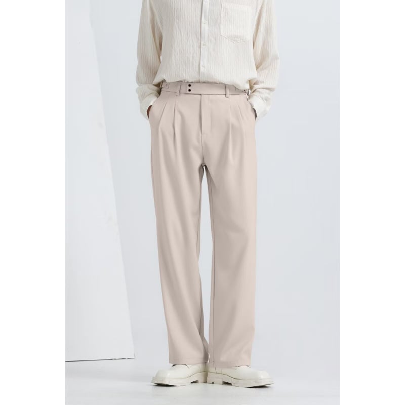 Ανδρικά παντελόνια ίσιας γραμμής με drape, στυλ business casual, μονόχρωμα, ανθεκτικά στις ζάρες, στυλ old-money