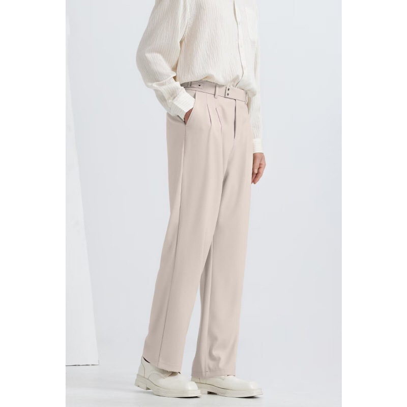 Ανδρικά παντελόνια ίσιας γραμμής με drape, στυλ business casual, μονόχρωμα, ανθεκτικά στις ζάρες, στυλ old-money