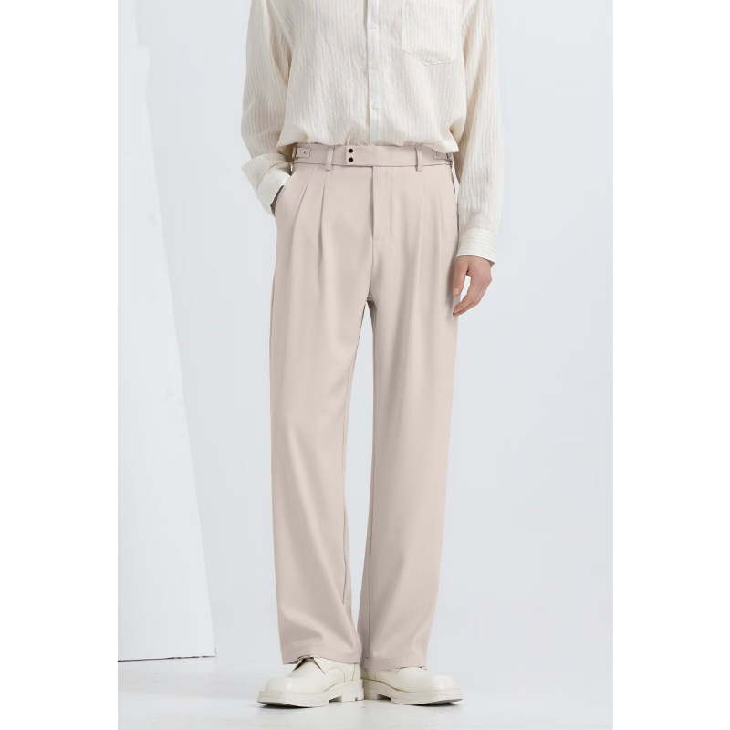 Ανδρικά παντελόνια ίσιας γραμμής με drape, στυλ business casual, μονόχρωμα, ανθεκτικά στις ζάρες, στυλ old-money
