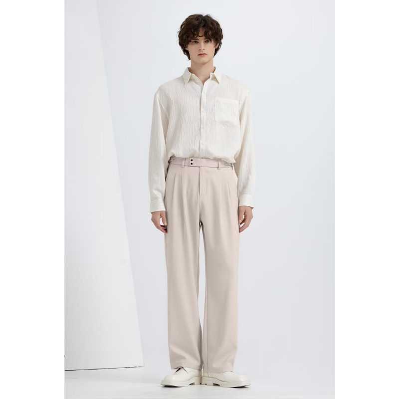 Ανδρικά παντελόνια ίσιας γραμμής με drape, στυλ business casual, μονόχρωμα, ανθεκτικά στις ζάρες, στυλ old-money
