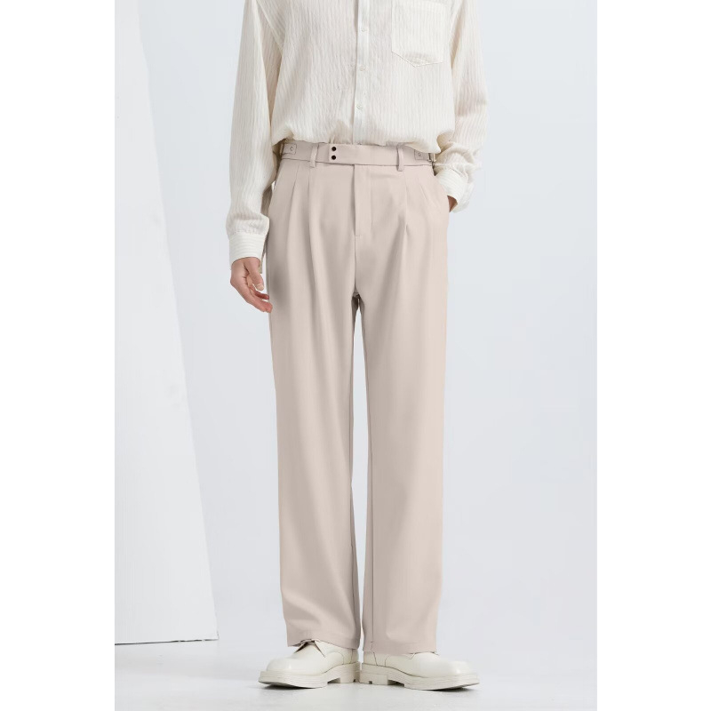 Ανδρικά παντελόνια ίσιας γραμμής με drape, στυλ business casual, μονόχρωμα, ανθεκτικά στις ζάρες, στυλ old-money
