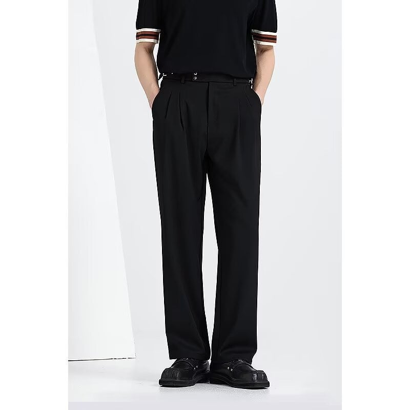 Ανδρικά παντελόνια ίσιας γραμμής με drape, στυλ business casual, μονόχρωμα, ανθεκτικά στις ζάρες, στυλ old-money