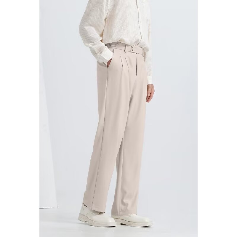 Ανδρικά παντελόνια ίσιας γραμμής με drape, στυλ business casual, μονόχρωμα, ανθεκτικά στις ζάρες, στυλ old-money