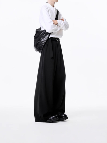 Cleanfit ανδρικά παντελόνια με εφέ drape, φαρδιά μπατζάκια, χαλαρή ίσια γραμμή, κομψά καθημερινά παντελόνια