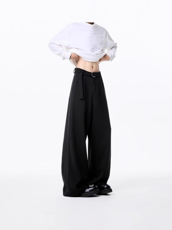 Cleanfit ανδρικά παντελόνια με εφέ drape, φαρδιά μπατζάκια, χαλαρή ίσια γραμμή, κομψά καθημερινά παντελόνια