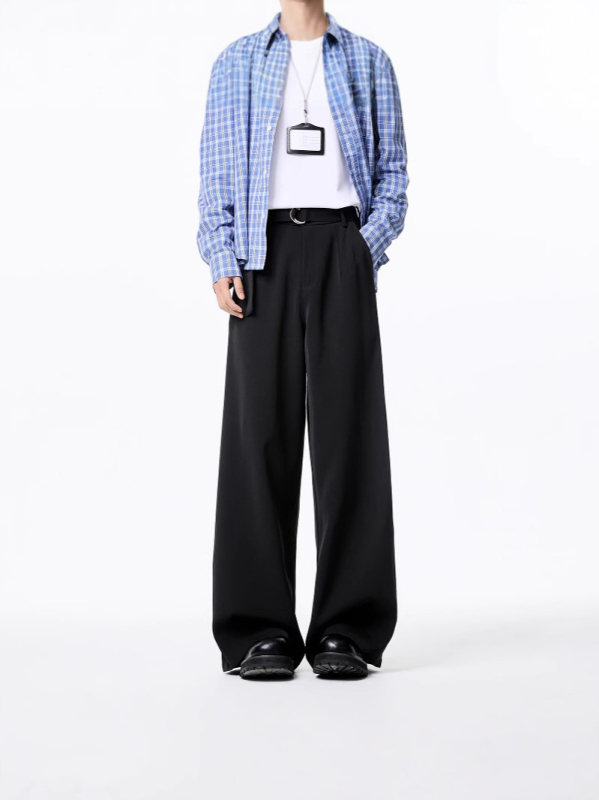 Cleanfit ανδρικά παντελόνια με εφέ drape, φαρδιά μπατζάκια, χαλαρή ίσια γραμμή, κομψά καθημερινά παντελόνια