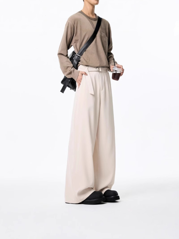 Cleanfit ανδρικά παντελόνια με εφέ drape, φαρδιά μπατζάκια, χαλαρή ίσια γραμμή, κομψά καθημερινά παντελόνια