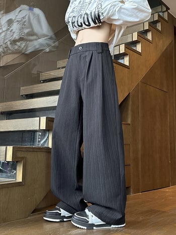 Ανδρικά casual παντελόνια με ίσια γραμμή, ριγέ σχέδιο, μέση μέτρια-χαμηλή, 99% πολυεστέρας, 1% σπαντέξ, αναπνεόμενα, άνοιξη 2026, HK9655