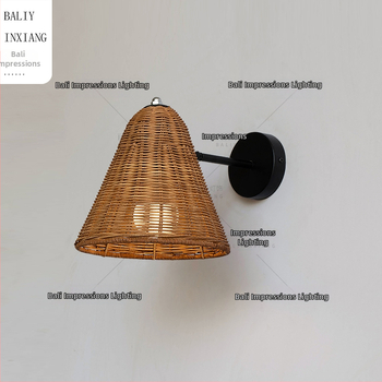 Nástenná lampa z ratanu v štýle Wabi-Sabi – retro japonský a moderný čínsky dizajn pre obývaciu izbu, spálňu a chodbu, Zen