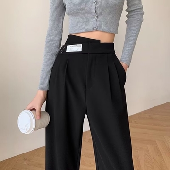 Αντρικά casual παντελόνια από ύφασμα ice silk, ίσια γραμμή με ρέουση πτώση, ελεύθερη εφαρμογή, καλοκαίρι, παντελόνια κοστουμιού υψηλής ποιότητας
