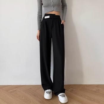 Αντρικά casual παντελόνια από ύφασμα ice silk, ίσια γραμμή με ρέουση πτώση, ελεύθερη εφαρμογή, καλοκαίρι, παντελόνια κοστουμιού υψηλής ποιότητας