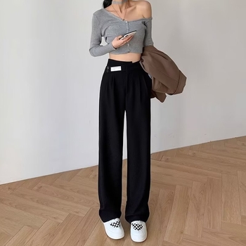 Αντρικά casual παντελόνια από ύφασμα ice silk, ίσια γραμμή με ρέουση πτώση, ελεύθερη εφαρμογή, καλοκαίρι, παντελόνια κοστουμιού υψηλής ποιότητας