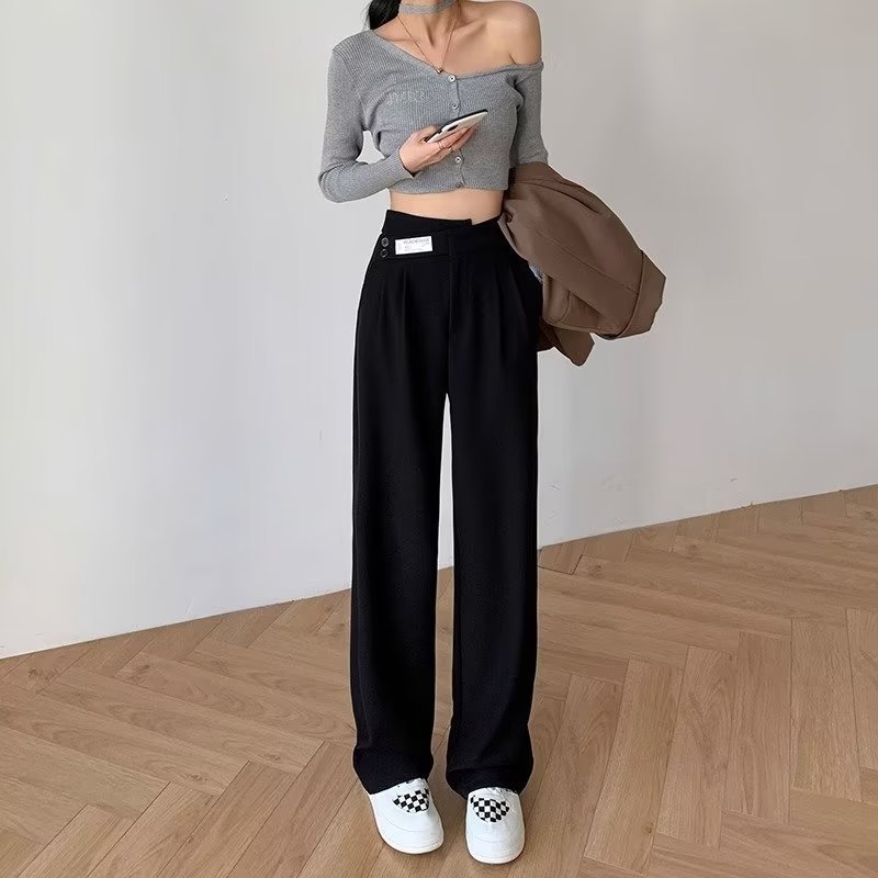 Αντρικά casual παντελόνια από ύφασμα ice silk, ίσια γραμμή με ρέουση πτώση, ελεύθερη εφαρμογή, καλοκαίρι, παντελόνια κοστουμιού υψηλής ποιότητας