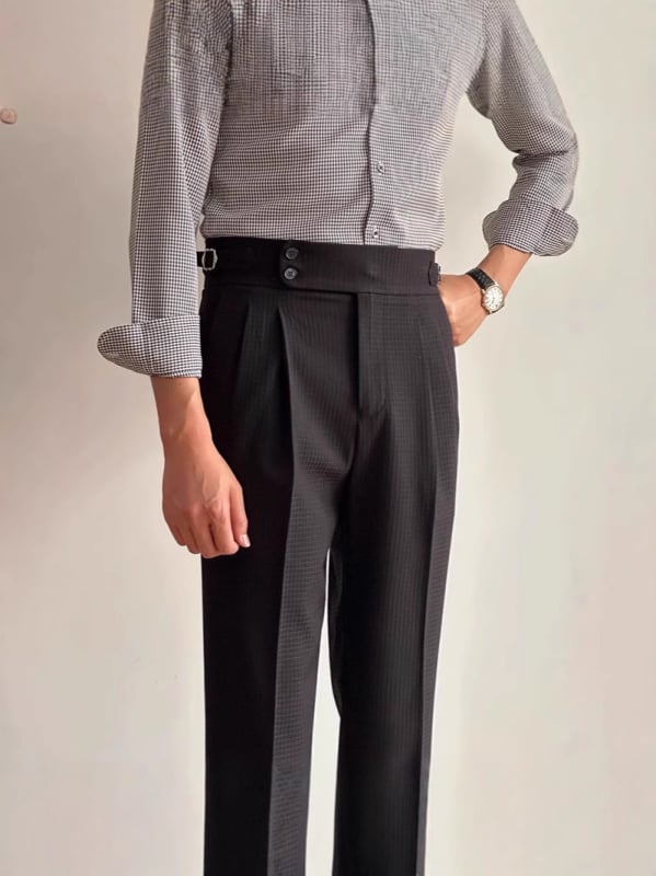 Ανδρικά casual παντελόνια με υφή βάφλας, διπλές πιέτες και αγκράφα, χωρίς σιδέρωμα, ίσια γραμμή για κοστούμι