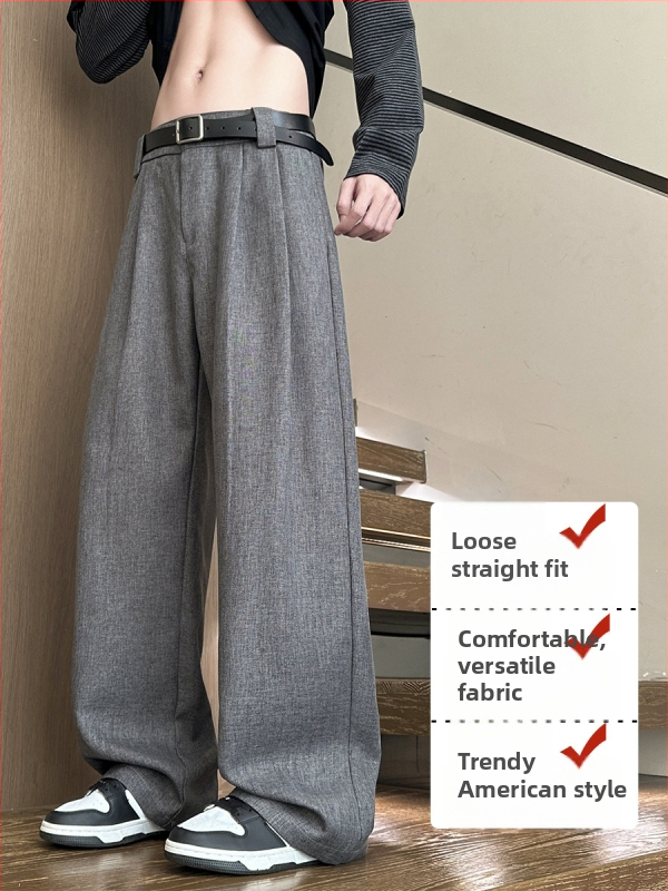 Pánske casual nohavice z ťažkého, splývého materiálu, rovný strih, pre skorú jeseň, voľný strih, zoštíhľujúci efekt