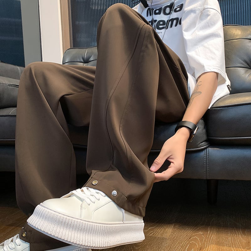 Ice Silk casual παντελόνια, ίσιο παντελόνι, χαλαρή γραμμή, φθινόπωρο, μονόχρωμα, δροσερή άνεση
