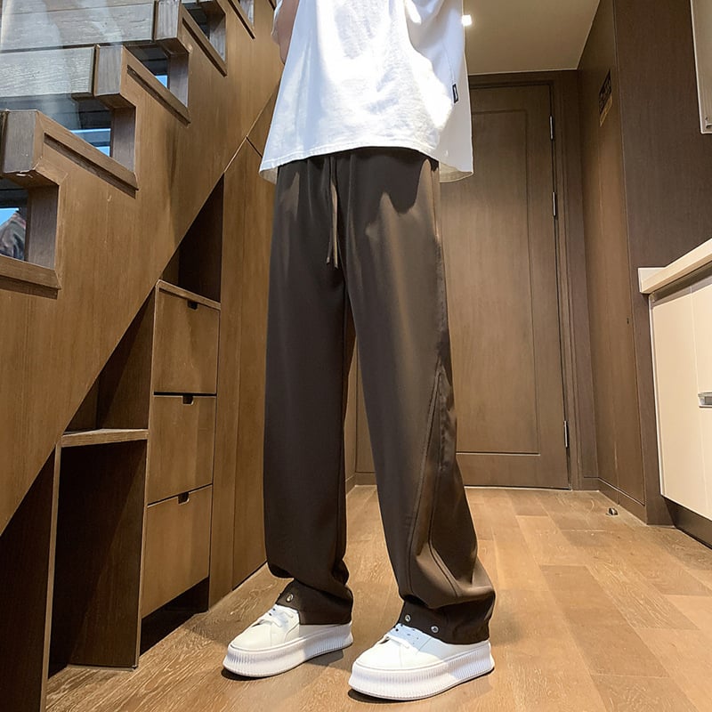 Ice Silk casual παντελόνια, ίσιο παντελόνι, χαλαρή γραμμή, φθινόπωρο, μονόχρωμα, δροσερή άνεση