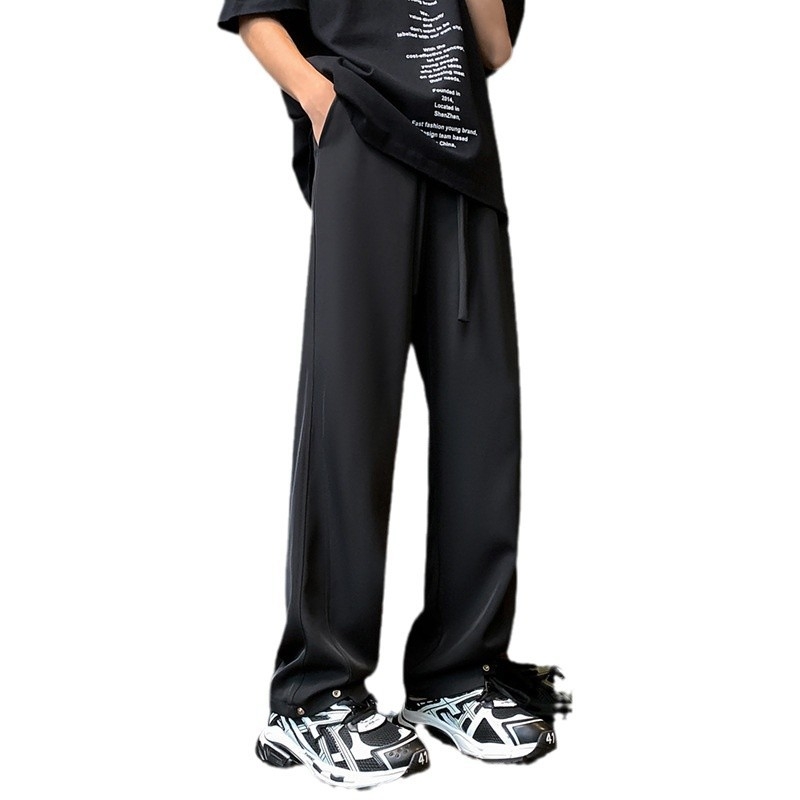 Ice Silk casual παντελόνια, ίσιο παντελόνι, χαλαρή γραμμή, φθινόπωρο, μονόχρωμα, δροσερή άνεση