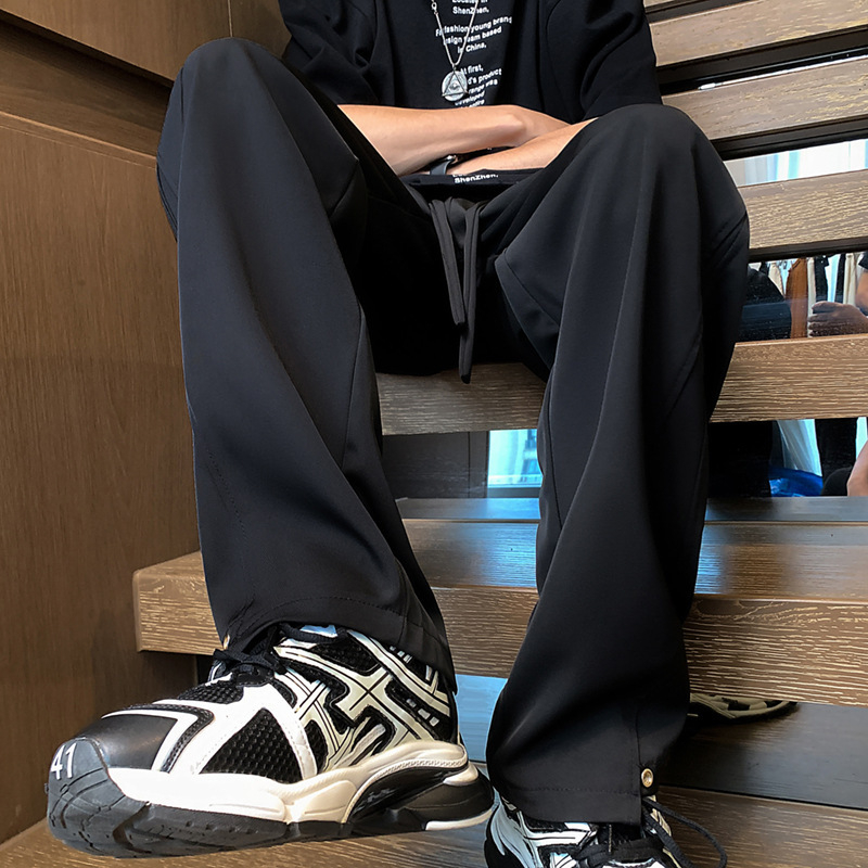 Ice Silk casual παντελόνια, ίσιο παντελόνι, χαλαρή γραμμή, φθινόπωρο, μονόχρωμα, δροσερή άνεση