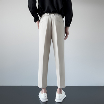 Ανδρικά παντελόνια κοστουμιού cropped μήκος, με drape, στενή γραμμή, casual ίσιο μπατζάκι