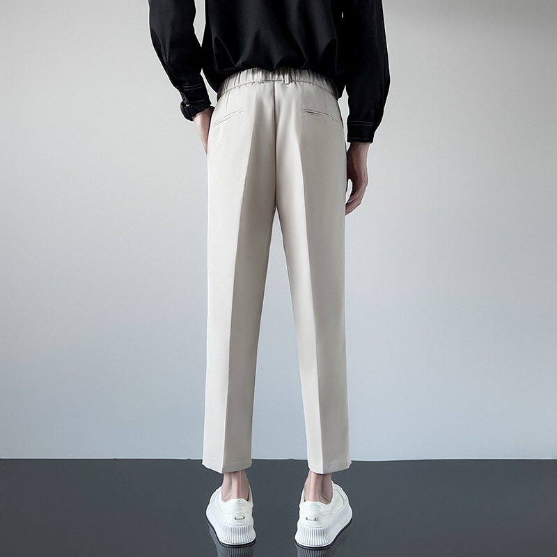 Ανδρικά παντελόνια κοστουμιού cropped μήκος, με drape, στενή γραμμή, casual ίσιο μπατζάκι