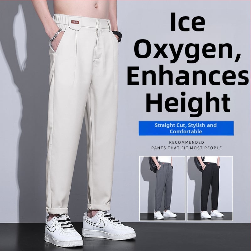 Pánske letné nohavice z ice silk, voľné, rovný strih, dĺžka 9/10