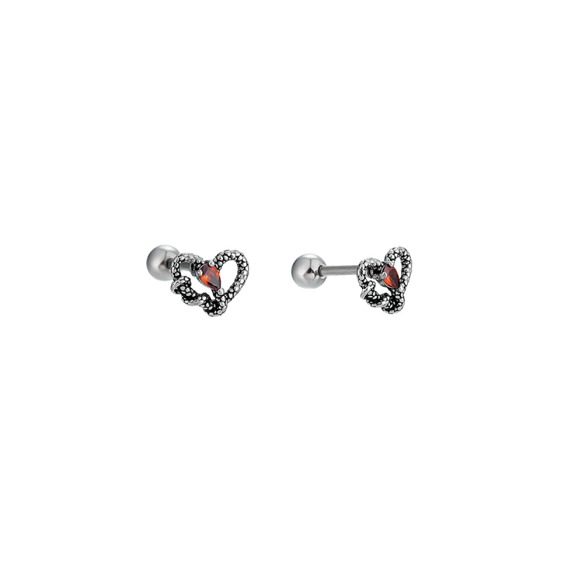 Cercei stud din oțel titan cu inimă înfășurată de șarpe, unisex, design minimalist, look premium