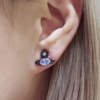Cercei cu zirconiu oval în formă de Saturn, geometrici, unisex