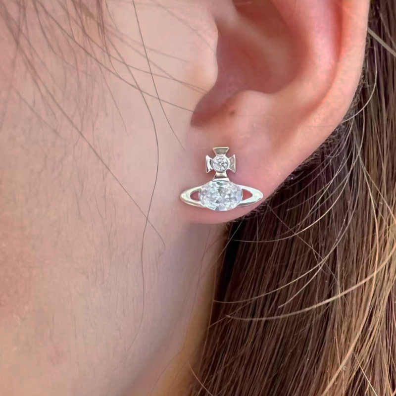 Cercei cu zirconiu oval în formă de Saturn, geometrici, unisex