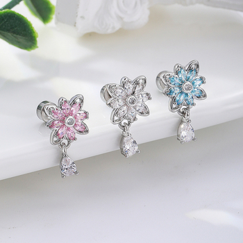 Cercei pentru cartilaj cu pandantiv din zirconiu, în formă de diamant, floare de soare și picătură de apă, din oțel titan, unisex
