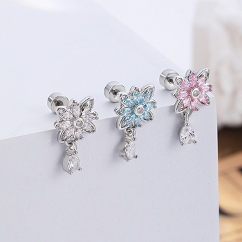 Cercei pentru cartilaj cu pandantiv din zirconiu, în formă de diamant, floare de soare și picătură de apă, din oțel titan, unisex