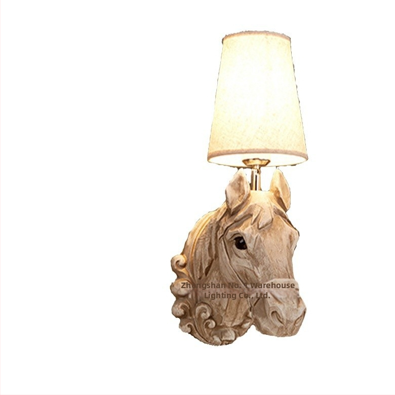 Vintage nástenná lampa s hlavou koňa zo živice, európsky štýl, LED, dekor pre hotel, bar a reštauráciu