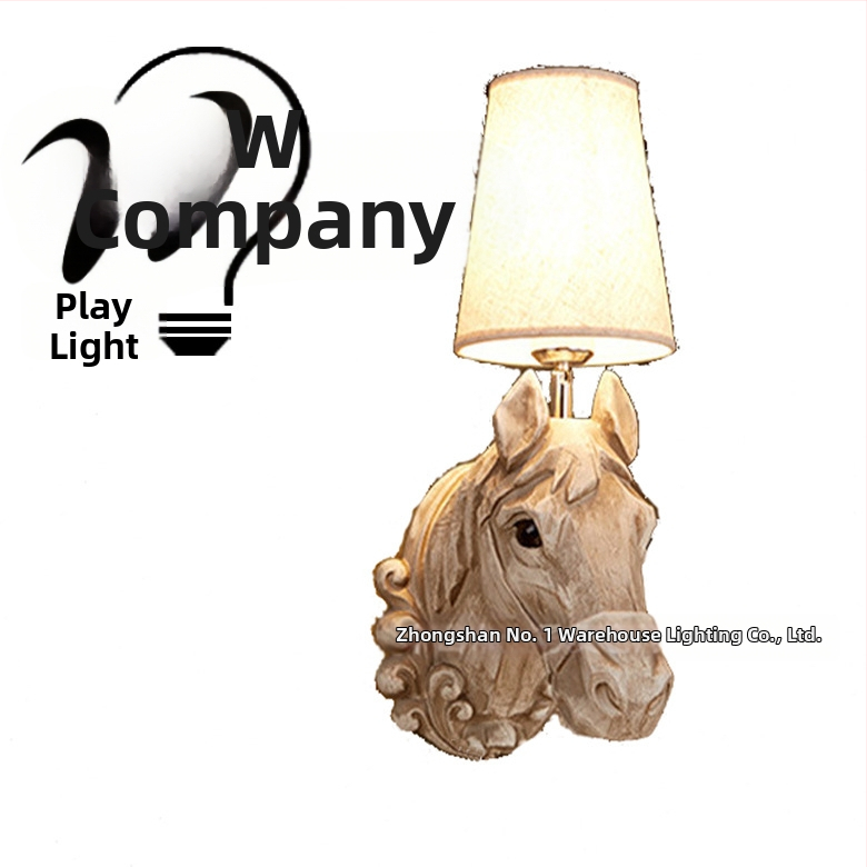 Vintage nástenná lampa s hlavou koňa zo živice, európsky štýl, LED, dekor pre hotel, bar a reštauráciu