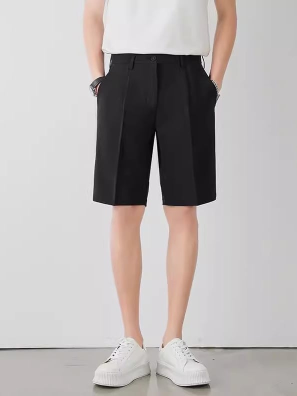 Ανδρικά casual κοντά παντελόνια σε στυλ κοστουμ, Slim-Fit, καλοκαιρινά, λεπτά και ανθεκτικά στις ζάρες, με drape, ίσια γραμμή, επιχειρηματικό casual
