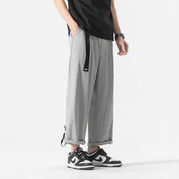 Plus-size ανδρικά casual παντελόνια με κορδόνι στη μέση, χαλαρή drapey γραμμή, ίσια γραμμή, μήκος 9/10, γρήγορο στέγνωμα πολυεστέρα.
