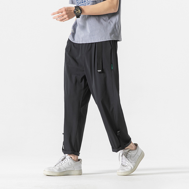 Plus-size ανδρικά casual παντελόνια με κορδόνι στη μέση, χαλαρή drapey γραμμή, ίσια γραμμή, μήκος 9/10, γρήγορο στέγνωμα πολυεστέρα.