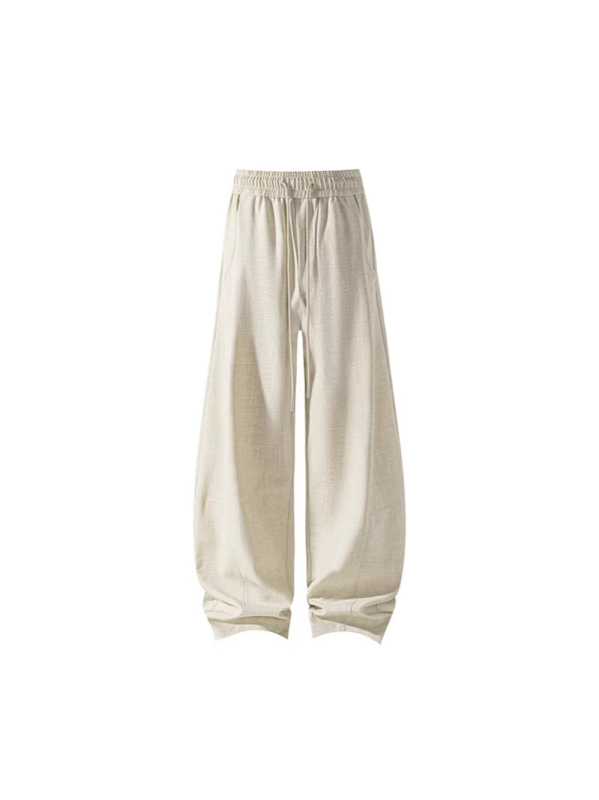 Unisex φαρδιά παντελόνια με κορδόνι, Old Money στυλ, vintage μίμηση λίνου, καμπυλωμένος τελείωμα, άνοιξη 2026