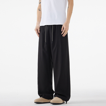 Ανδρικά casual παντελόνια με drape, χαλαρή εφαρμογή, φαρδιά και ίσια πόδια, υψηλή μέση, μαύρο και ανοιχτό καφέ, άνοιξη 2026