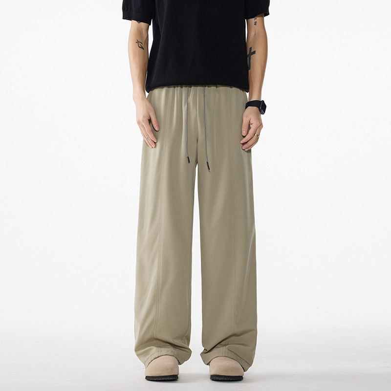 Ανδρικά casual παντελόνια με drape, χαλαρή εφαρμογή, φαρδιά και ίσια πόδια, υψηλή μέση, μαύρο και ανοιχτό καφέ, άνοιξη 2026