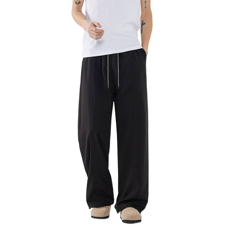 Ανδρικά casual παντελόνια με drape, χαλαρή εφαρμογή, φαρδιά και ίσια πόδια, υψηλή μέση, μαύρο και ανοιχτό καφέ, άνοιξη 2026