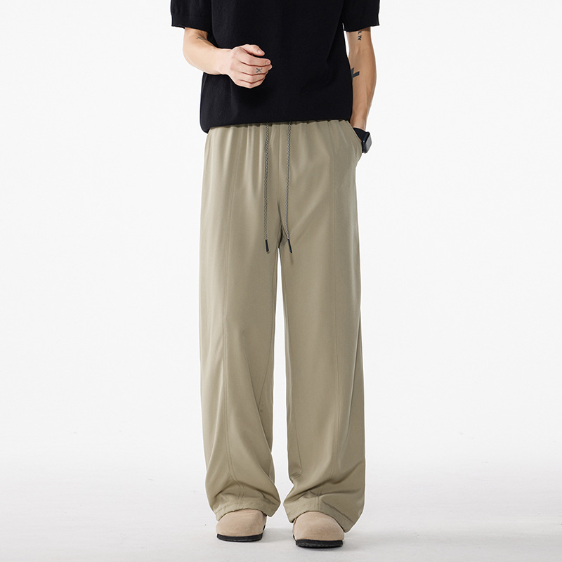 Ανδρικά casual παντελόνια με drape, χαλαρή εφαρμογή, φαρδιά και ίσια πόδια, υψηλή μέση, μαύρο και ανοιχτό καφέ, άνοιξη 2026
