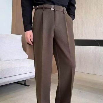Αντρικά casual παντελόνια με μία πιέτα, άνοιξη-φθινόπωρο 2026, μοντέρνο σχέδιο με ρέον ύφος και αντίσταση στις ζάρες, ίσιο παντελόνι