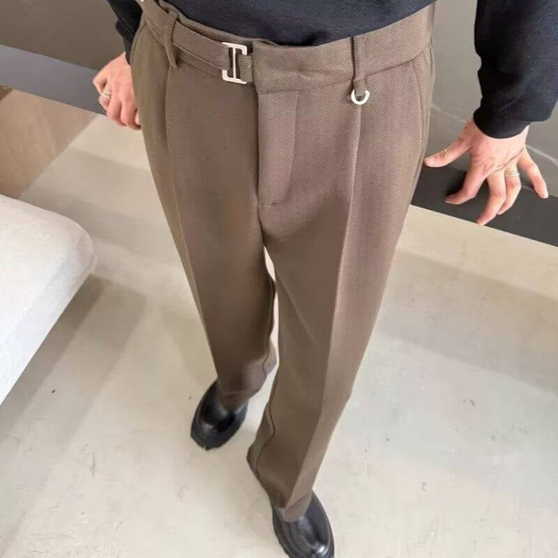 Αντρικά casual παντελόνια με μία πιέτα, άνοιξη-φθινόπωρο 2026, μοντέρνο σχέδιο με ρέον ύφος και αντίσταση στις ζάρες, ίσιο παντελόνι