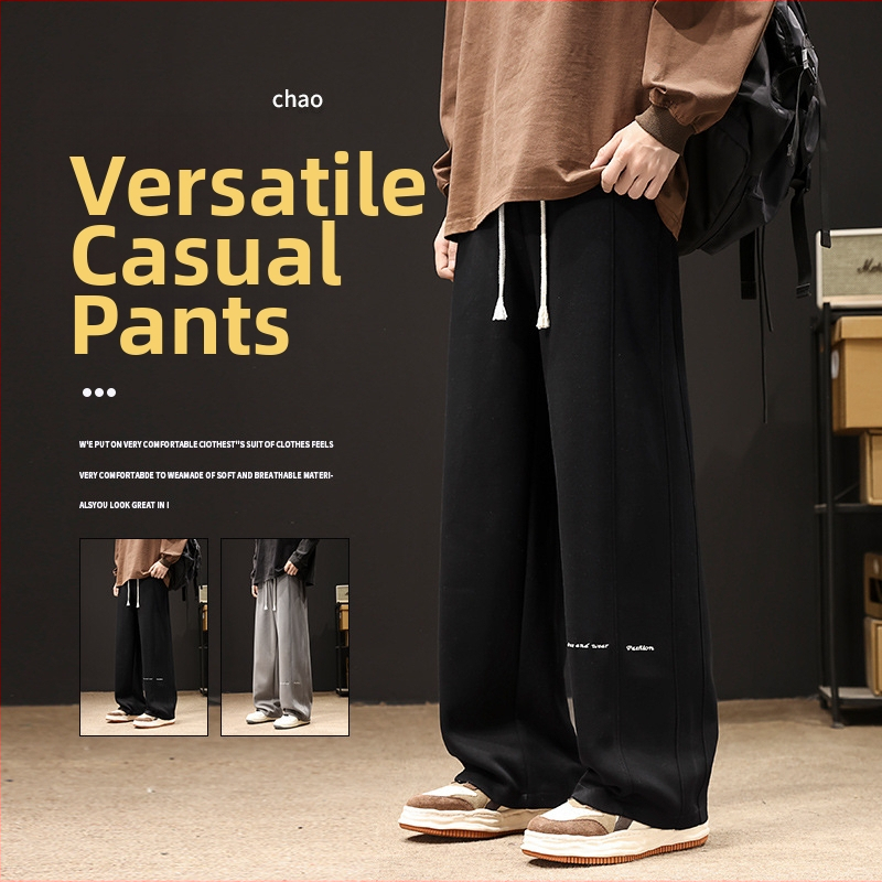 Plus-Size ανδρικά casual παντελόνια από βαμβάκι για άνοιξη και φθινόπωρο, υψηλή μέση, χαλαρή φαρδιά γραμμή με ίσιο κόψιμο, τύπωμα με γράμματα
