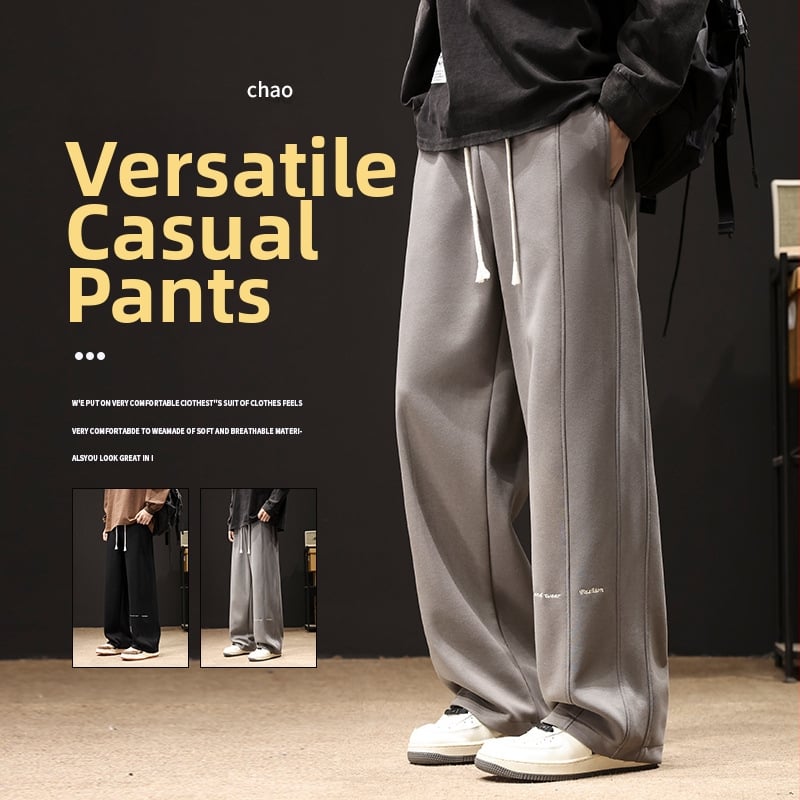 Plus-Size ανδρικά casual παντελόνια από βαμβάκι για άνοιξη και φθινόπωρο, υψηλή μέση, χαλαρή φαρδιά γραμμή με ίσιο κόψιμο, τύπωμα με γράμματα