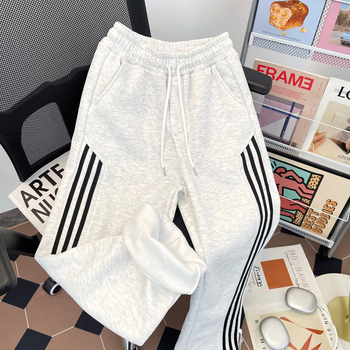 Ανδρικά χειμωνιάτικα fleece-lined παντελόνια με ριγές σε ρετρό αμερικανικού ύψους, ίσιο κόψιμο, άνετα και ευέλικτα καθημερινά παντελόνια
